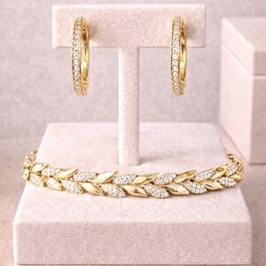 14k Gold Greek Vine Bracelet + Hoop Earrings Set